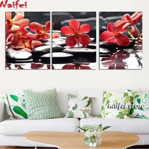 5d diy Triptych Diamond Painting Orchid Full Square Drill Diamond Embroidery Mosaic Stone Cross Stitch Flowers Diamond Art Kit