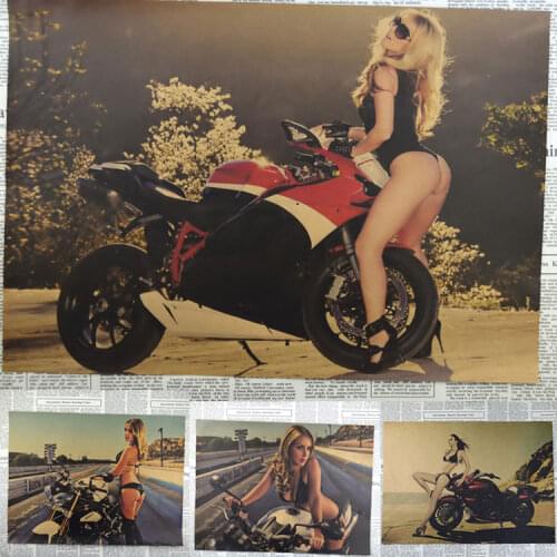 Sexy Girl Motorcycle Vintage Poster Wall Chart Retro Paper Matte Kraft Paper cafe bar pub wall painting sticker