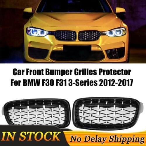New 2Pcs Diamond Grille Meteor Style Car Front Bumper Grilles Protector For BMW F30 F31 3-Series 2012 2013 2014 2015 2016 2017