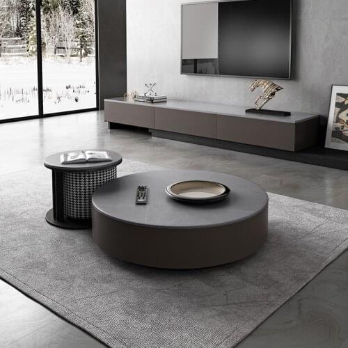 Jinchen new rock plate tea table Italian minimalist circular storage small house type light luxury modern TV cabinet combination