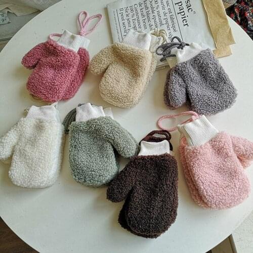 Winter Women Fingerless Gloves Elastic Wrist Double Layer Solid Warm Mitten With Hanging Ropes Ladies White Wool Gloves Female