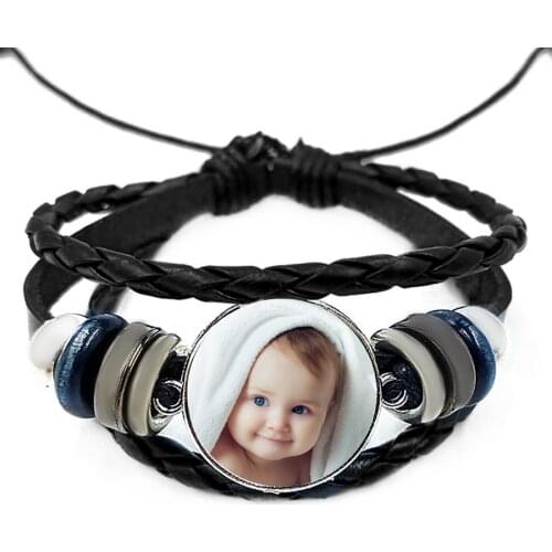 Personnalized Photo Bracelet Family Photo Baby Child Dad Mom Brother Sister Private Multi Layers Weave Punk Bracelet