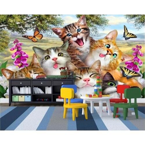 Beibehang Custom photo wallpaper 3D mural wallpaper cute cartoon grass cat self-portrait like children room background mural