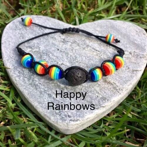 Happy Rainbows Diffuser Lava Stone Kids Anxiety Braided Beaded Bracelets