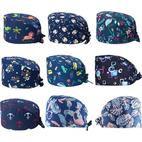 Long Hair Scrub Nurse Hat gorros quirurgicos Floral Bouffant Sanitary Cap with Sweatband Cartoon Printing Nursing Caps Scrub Cap