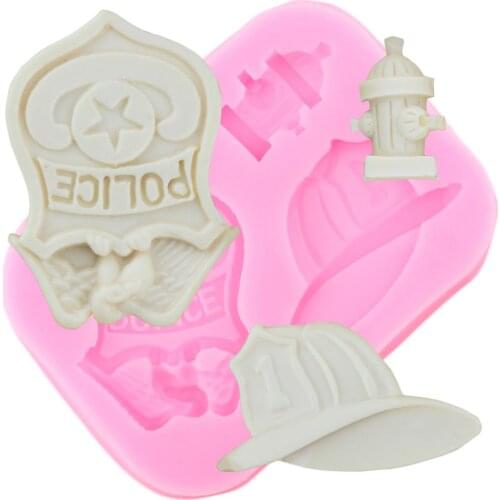 3D Police Badge Fondant Molds Fireman Hat Silicone Mold Baby Birthday Cake Decorating Tools Candy Clay Chocolate Gumpaste Moulds