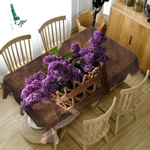 Pretty 3D Purple Flower Pattern Tablecloth Dustproof Washable Cloth Thicken Cotton Rectangular and Round Table Cloth