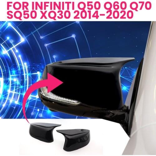 Car side 2pcs Horn Replacement for Infiniti Q50 Q60 Q70 SQ50 XQ30 2014-2020 Rearview Mirror cover caps Bright Black