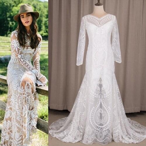 Mermaid Wedding Dresses Boho Wedding Dress Long Sleeve Zipper Back Trumpet Dress Luxury Lace Light Wedding Dress Customize