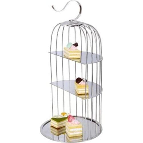 1 PCS Stainless steel three-layer bird cage snack rack buffet creative fruit plate hotel snack tray pastry display stand