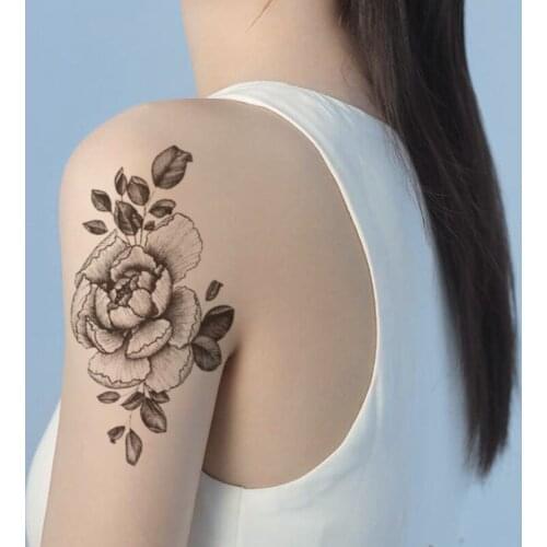 Sketch Waterproof Temporary Tattoo Sticker Black Plain Flowers Branches Leaves Fake Tattoos Flash Tatoos Arm Body Art for Women