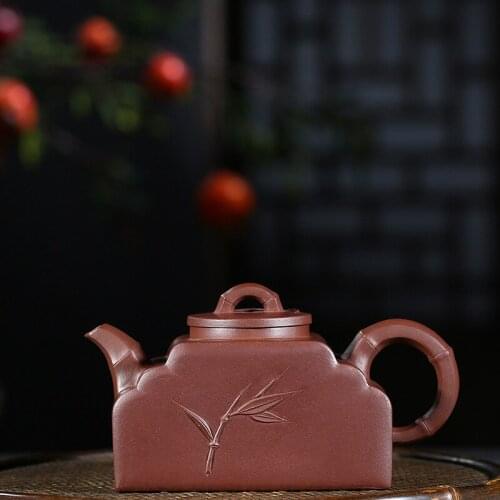 Yixing purple clay pot famous artisanal raw ore Purple mud semi-bamboo pot health tea Kungfu Teapot Tea Set Gifts