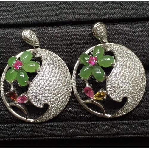 Fine Jewelry Real 925 Steling Silver s925 100% Natural Jasper Gemstone round Female Pendant Necklaces Christmas Gift