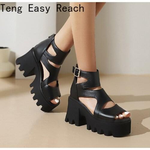 Women Platform Sandals Thick Bottom Ankle Strap Sandals High Heels Open Toe Black Gothic Shoes 2021 New Arrival Summer