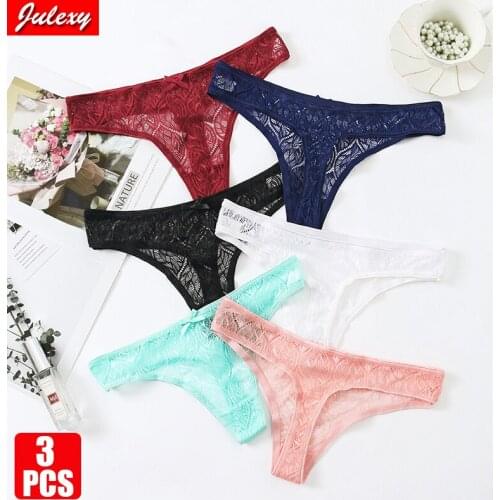 Julexy 3pcs/pack 1XL 2XL 3XL 4XL Plus Size Sexy Lace Women Underwear Thongs Transparent Ladies Panties Cotton Crotch G-strings