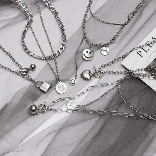 Fashion Vintage Portrait Multi-layer Necklaces For Women Gold Silver Metal New Luxury Hanging Necklaces 2021 Trend Party Jewelry