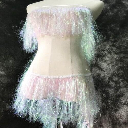 1 Yard New Width 20CM Symphony Pink Laser Fringe Row Beard Lace For Performance Clothing Designer Fabric Accessories Lace G899