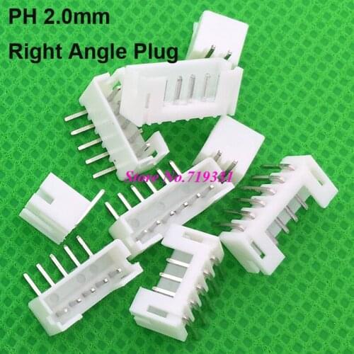 100pcs Micro Mini JST PH 2.0mm 2/3/4/5/6/7/8/12 pin Vertical Male Plug, Right Angle Male Connector
