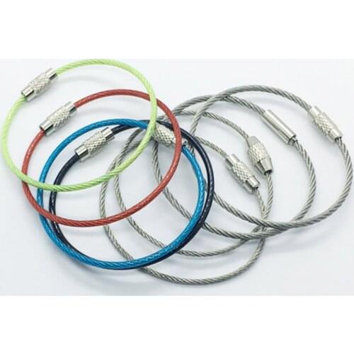 2*150MM EDC Keychain Tag Rope Stainless Steel Wire Cable Loop Screw Lock Gadget Ring Key Keyring Circle Camp Hanging Tools 3pcs