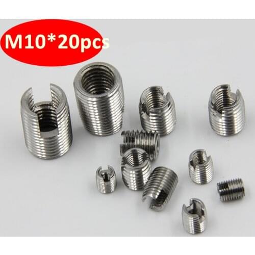 20pcs Stainless steel M10 Self Tapping Thread Insert Screw Bushing M10*1.5*18mm 302 Slotted Type Wire Thread Repair Insert