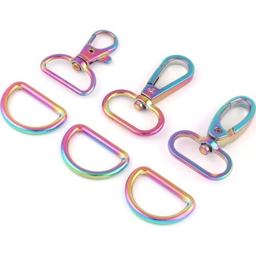 25mm Rainbow Metal Adjuster Swivel Slide Spring Clasps,Dog Collar Hardware Making Backpack D Rings Webbing Purse Handbag 2Sets