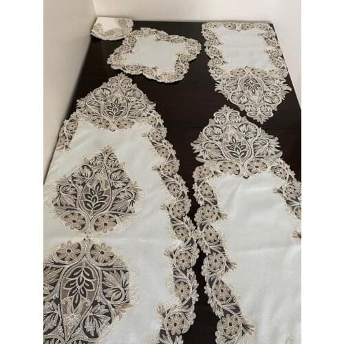 5 Parça Salon Takımı Linen Kumaş Fransız Dantelli