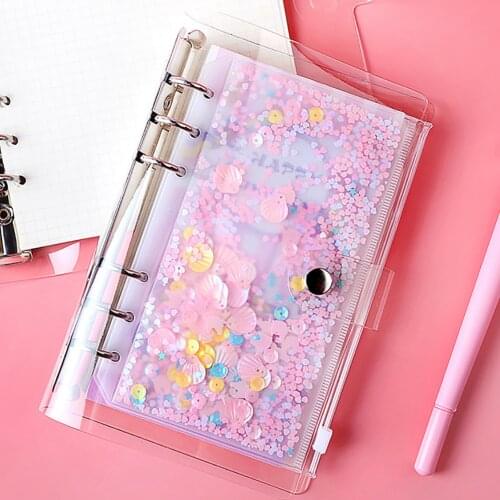 5Pcs Cute Folder Binder Pouch School Student Girls Sequins 6 Holes Refill Organiser for Diary Notebook File Loose-leaf Pouches