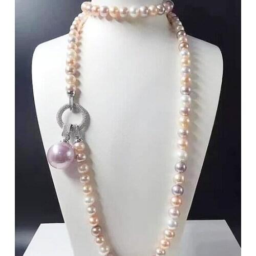 Free shipping Jewelry 10 mm natural south sea shell pearl necklace 16mm shell pearl pendant