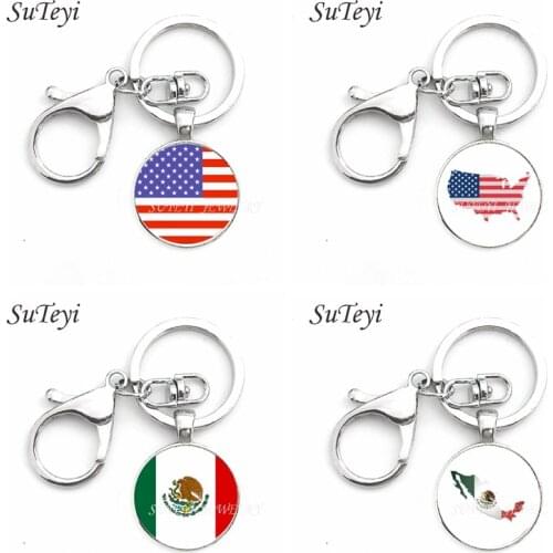 SUTEYI Glass Gem Key Chains American and Mexican national flag Key Holder Handmade summer jewelry Keychain bijoux car key ring