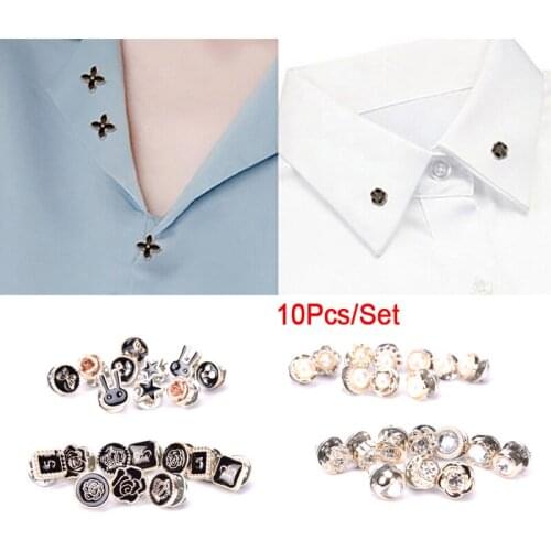 10Pcs/Set Mini Alloy Metal Pearl Flower Crystal Brooch Buttons Suit Shirt Lapel Collar Pins Party Jewelry For Women Girls