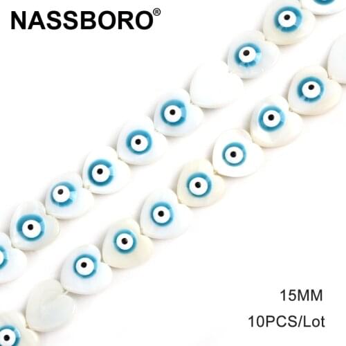 Natural White Heart Evil Eye Beads Charm Shell Stone Beads for Jewelry Making Spacer Bead Bracelets Necklace Diy Needlework