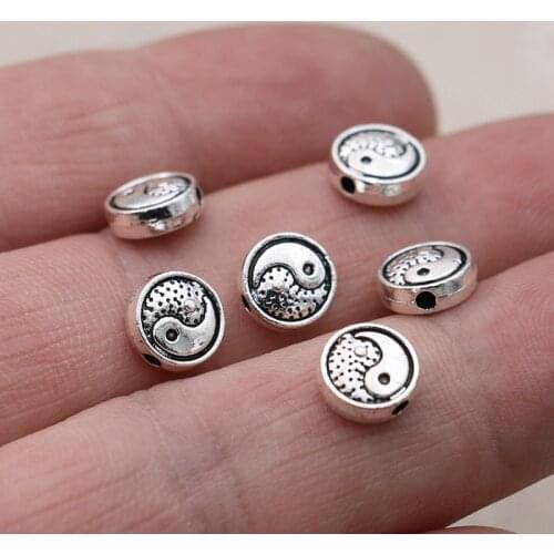 8mm Silver Plated Yin yang Spacer Loose Beads for Jewelry Making Bracelet Necklace Earrings Accessories 40pcs
