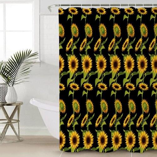 Sunflower Texture Black Retro Shower Curtains Waterproof Bathroom Curtain Frabic Polyester Bathroom Curtain with Hooks
