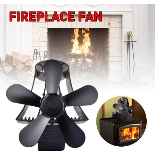 Black Designed 5 Blades Heat Powered Stove Fan For Wood/Log Burner/Fireplace - Eco Friendly Home Fireplace Fan