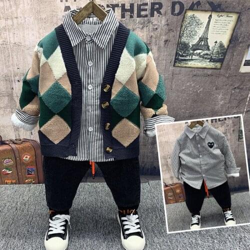 Baby Boys Sets High Quality Knit Cardigan Thick Striped Shirt Jeans Sport Suit For Boys Toddler Child Clothing Autumn Winter New