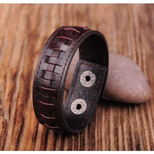 G351 Dark Brown Stylish Braided Leather Alloy Snap Wristband Bracelet Cuff New