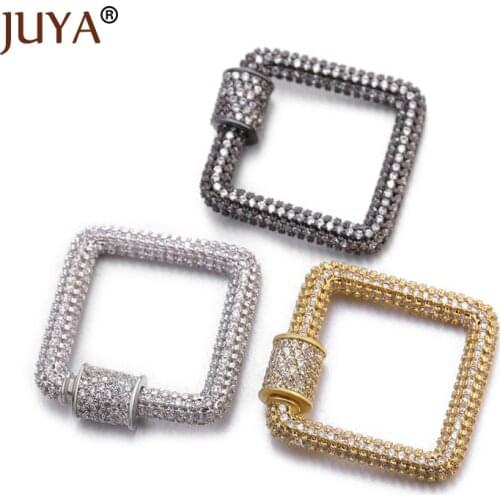 Juya Square Zircon Spiral Clasps Pendants Screw Lock Clasps for DIY Woman Necklace Bracelet Luxury Jewelry Making Accessories