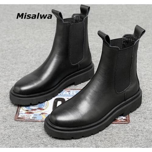 Classic Chelsea Boots Men Misalwa Winter/ Spring High Top Leather Men Boots Platform Casual Men Shoes Chimney Boots