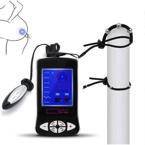 Electro Stimulate Penis Ring Orgasm Kit Electro Shock Pulse Anal Plug Butt Plug Gay Prostate Massage Adult Game Sex Toys For Men