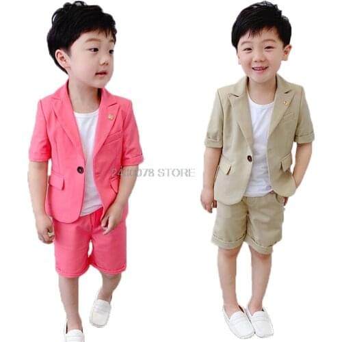 2020 Kids Hawaii Jacket +Pants 2Pcs Suit Flower Boys Formal Birthday Tuxedos Dress Kids School Host Dance Suit Clothing Set