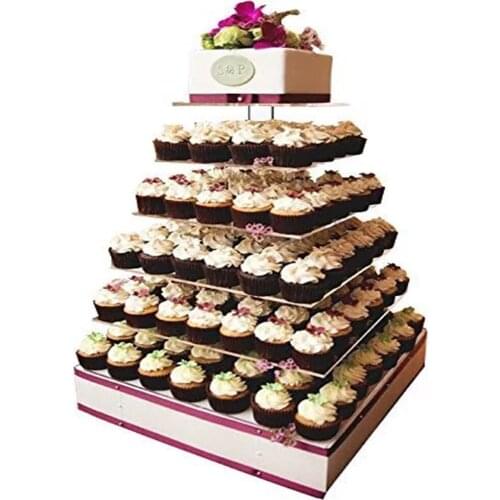 Square 7-layer Acrylic Cake Stand Transparent Wedding Cake Display Rack Crystal Fruit Bowl Home Decoration