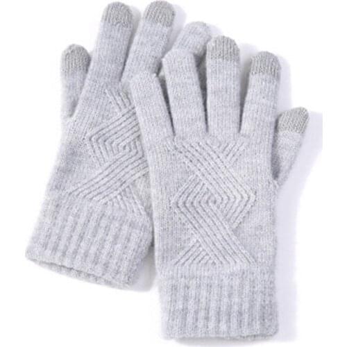 Men Women Winter Warm Knit Full Finger Mittens Female Solid Touch Screen Single Layer Velvet Warm Cycling Driving Gloves L19