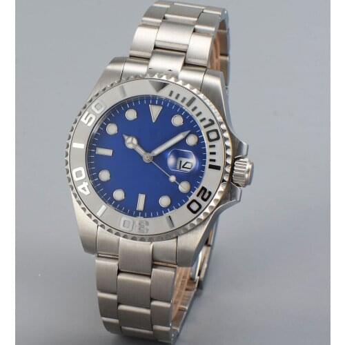 40MM Blue Dial Sapphire Glass Ceramic Bezel Date Glass Case Back MIYOTA 8215 Automatic Mens Wristwatch