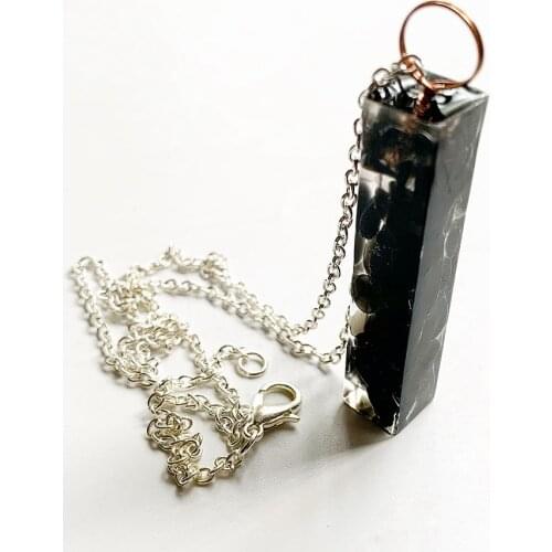 Bhuann Black Obsidian Stone Pendant Necklace Men Silver Plated Chain Orgonite Pendant Resin Necklace Crystal Chip Dropship
