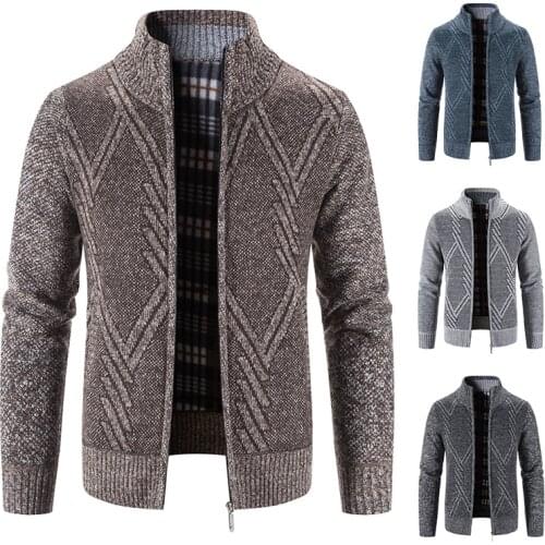 Mens sweater Spring/winter cardigan blazer heavy wool sweater fashion stripe zipper long sleeve thermal jacket