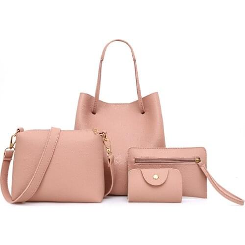 2021 New 4PCS Women Tote Set Fashion PU Leather Ladies Handbag Messenger Shoulder Bag Wallet Bags Famous Brand Designer Dropship