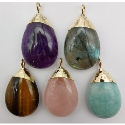 Natural Tigereye Crystal Labradorite Amazonite Stone GEM Teardrop Bead Pendant Jewelry 1PCS