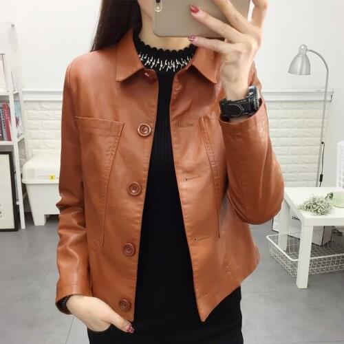New Female spring autumn long-sleeved Slim PU coat wild leather jacket women womens Faux Leather PU leather short coat