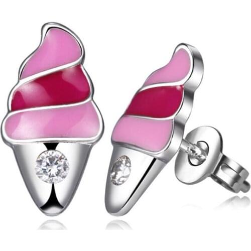 Cute Pink Ice Cream Stud Earrings Gifts for Girls Kids CZ Zirconia Crystal Earrings Fashion Women Party jewelry Gifts brincos