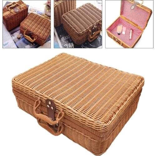 Rattan Outdoor Picnic Basket Storage Suitcase Country Style Hamper with Double Handle Quality Food Fruit Storage Basket